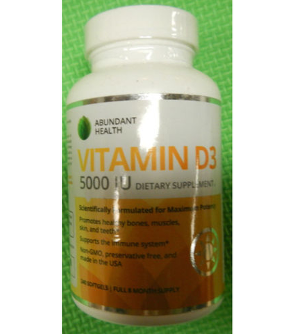 Abundant Health Vitamin D3 5000IU Dietary Supplement